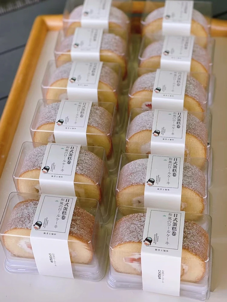 Caja de embalaje transparente japonesa para rollos de pastel, utensilios de cocina para cortar repostería pequeña, rollos de piel de dragón y tigre, herramientas de repostería.