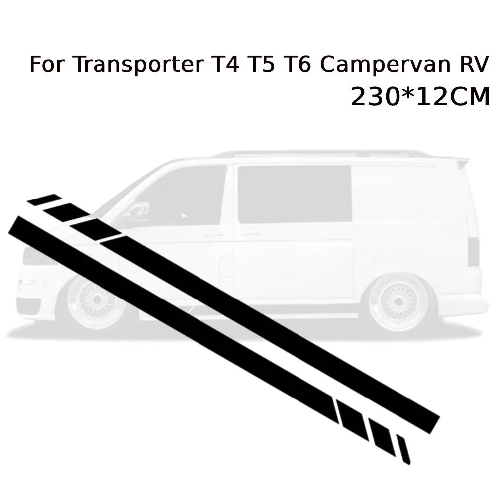 230x12CM Stickers Black Side Stripes Stickers Decals For Transporter T4 T5 Campervan RV Automobile Accessories Waterproof