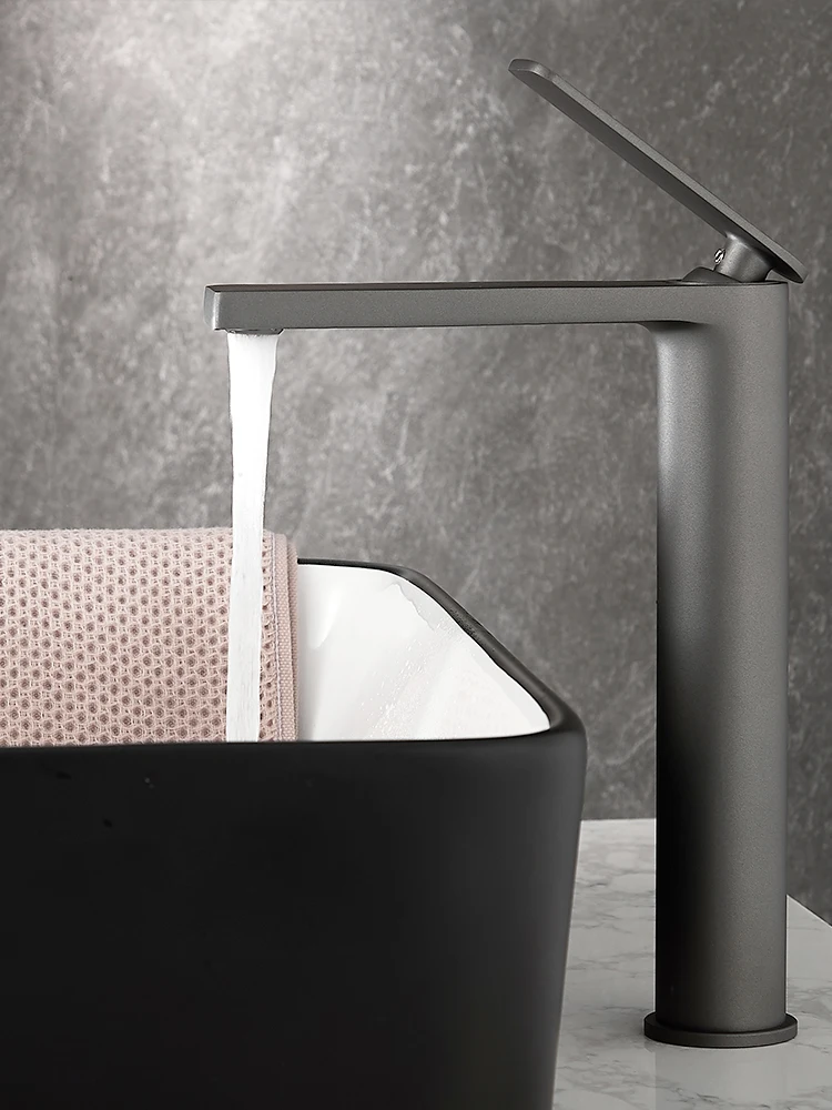 

Роскошный раковина, высокий кран, смеситель для воды с одной ручкой, кран для ванны, высокий и короткий стиль, ванная комната, белый/серый бронзовый, твердая латунь