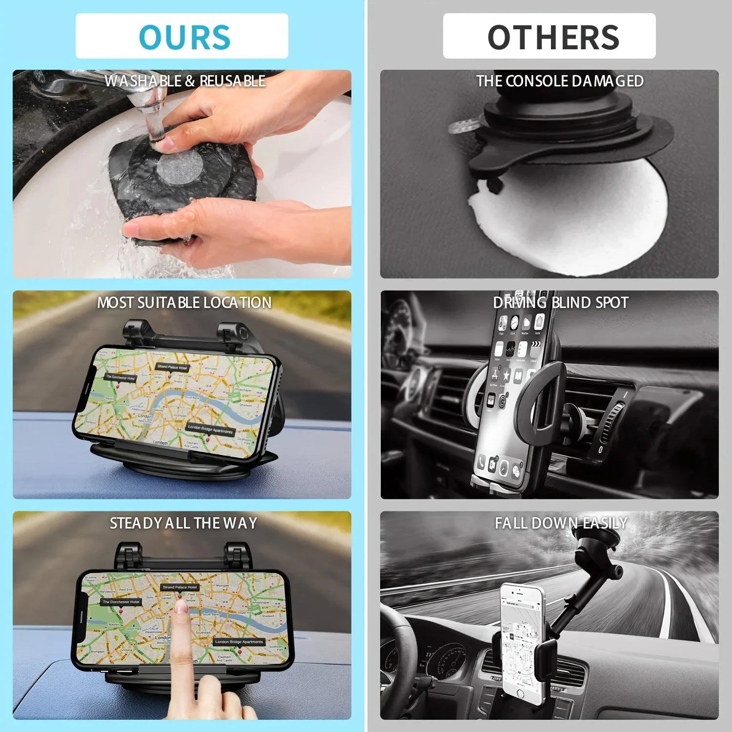 Cell Phone Holder For Car, Upgraded 360° Rotatable Phone Mount For Dashboard, Horizontal & Vertical Viewing Friendly Phone