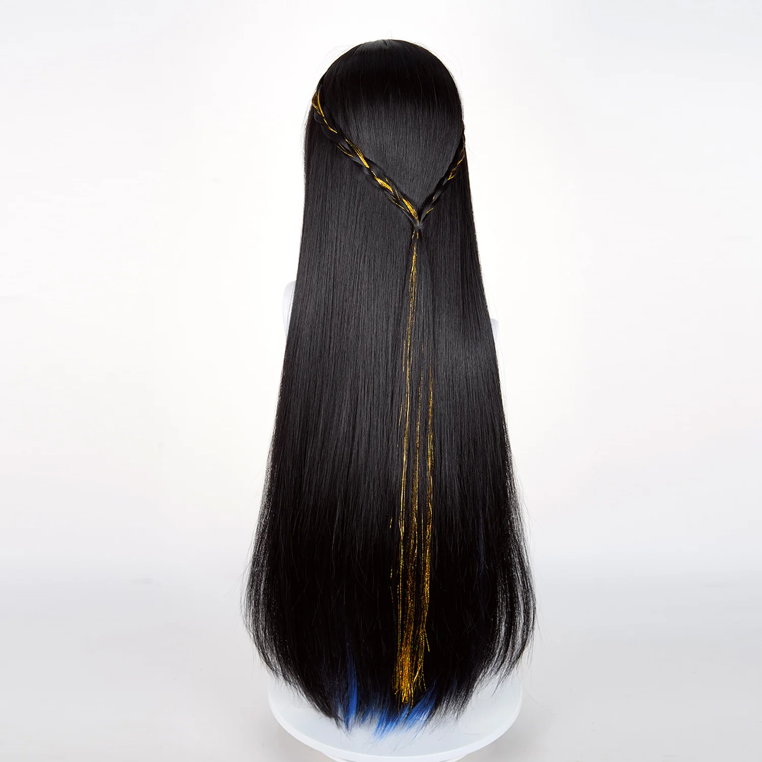 ゲーム「崩壊スターレイル」ダリアコスプレウィッグ、ロングブラックブルーハイライトブロンドアクセントウィッグ、コミコンパーティー用、大人男女向け