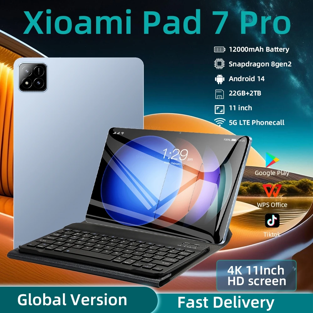 2025 New Original Global Edition Tablet PC Pad 7S Pro Snapdragon 8gen2 Android 14 HD 4K 22GB+2TB 5G Tablet Dual SIM WIFI MI Tab