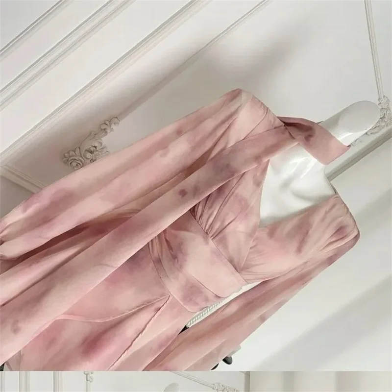 고품질 섬세한 쉬폰 뷰티 여름 신상 페어리 허리 조절 부드러운 블렌딩 리본 드레스 플로럴 스커트 고귀한 여성스러운 스윗룩