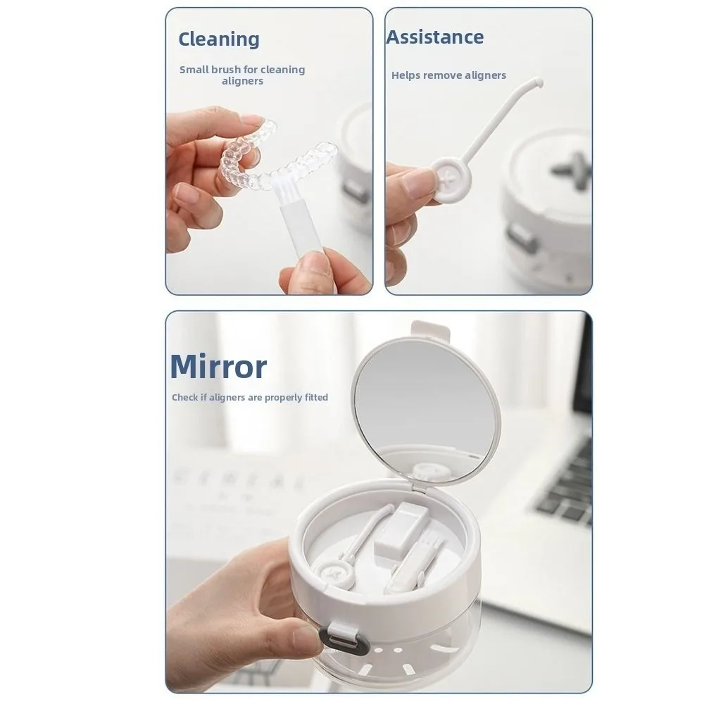 Drainable Design Braces Storage Box Layered Organizer Portable Denture Retainer Case Sealed with Mirror Invisible Braces Holder
