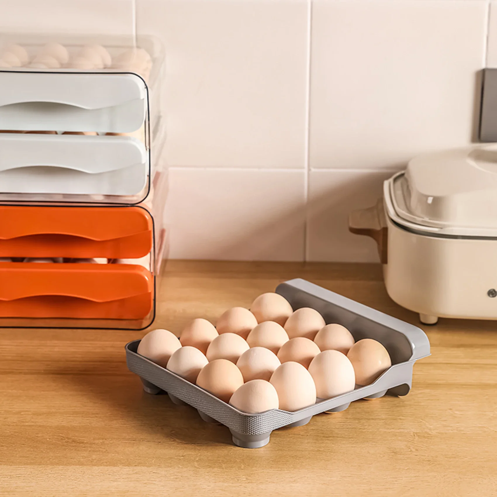 Refrigerator Egg Storage Organizer Egg Holder for Fridger 2-Layer Drawer Type Stackable Storage Bins Clear Plastic Egg Holder