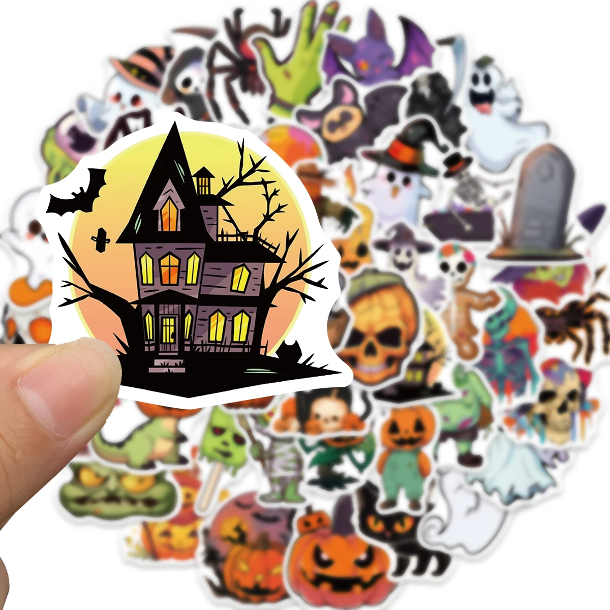 Autocollants de dessin animé d'Halloween pour enfants, fantôme, crâne, Aliments, ordinateur portable, réfrigérateur, jouet JESticker, 50 pièces