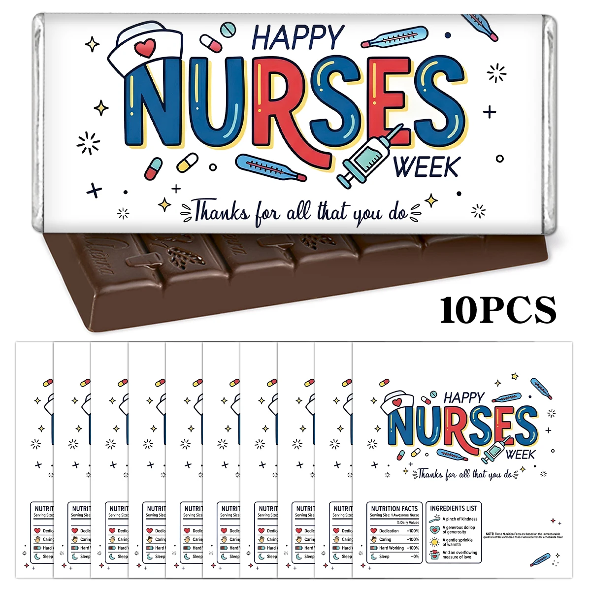 10 pegatinas de agradecimiento para enfermeras, etiquetas de agradecimiento 'Happy Nurses Week' para envoltorios de dulces y chocolates, regalos y decoración para el Día de la Enfermera