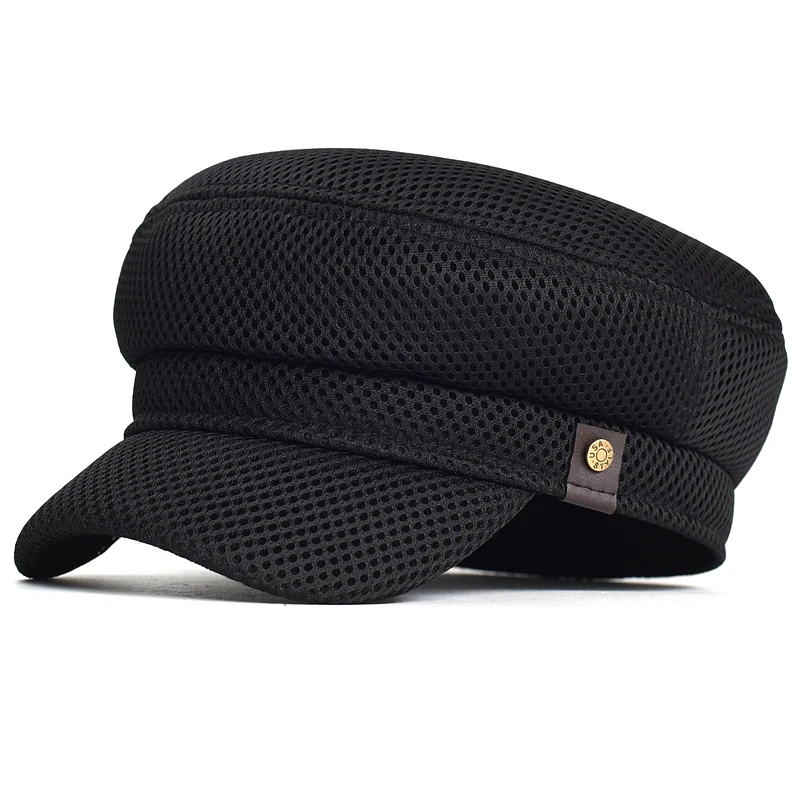 Summer Mesh Military Caps Men Breathable Casual Berets Cadet Army Cap Unique Design Vintage Flat Top Hat