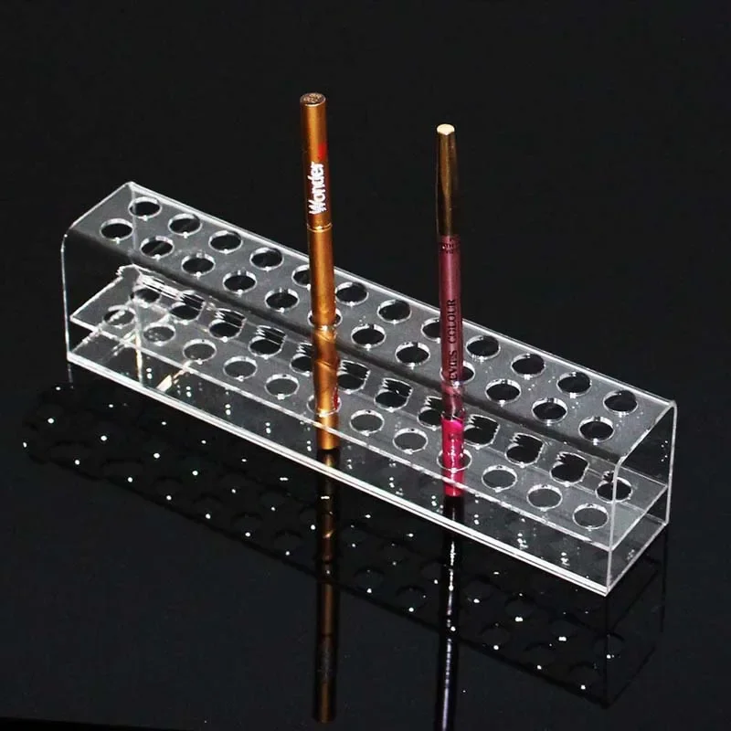 Clear 24 Slots Acrylic Eyeliner Lip Liner Pencil Holder Makeup Display Stand Organizer Makeup Brushes Shelf Cosmetic Storage Box