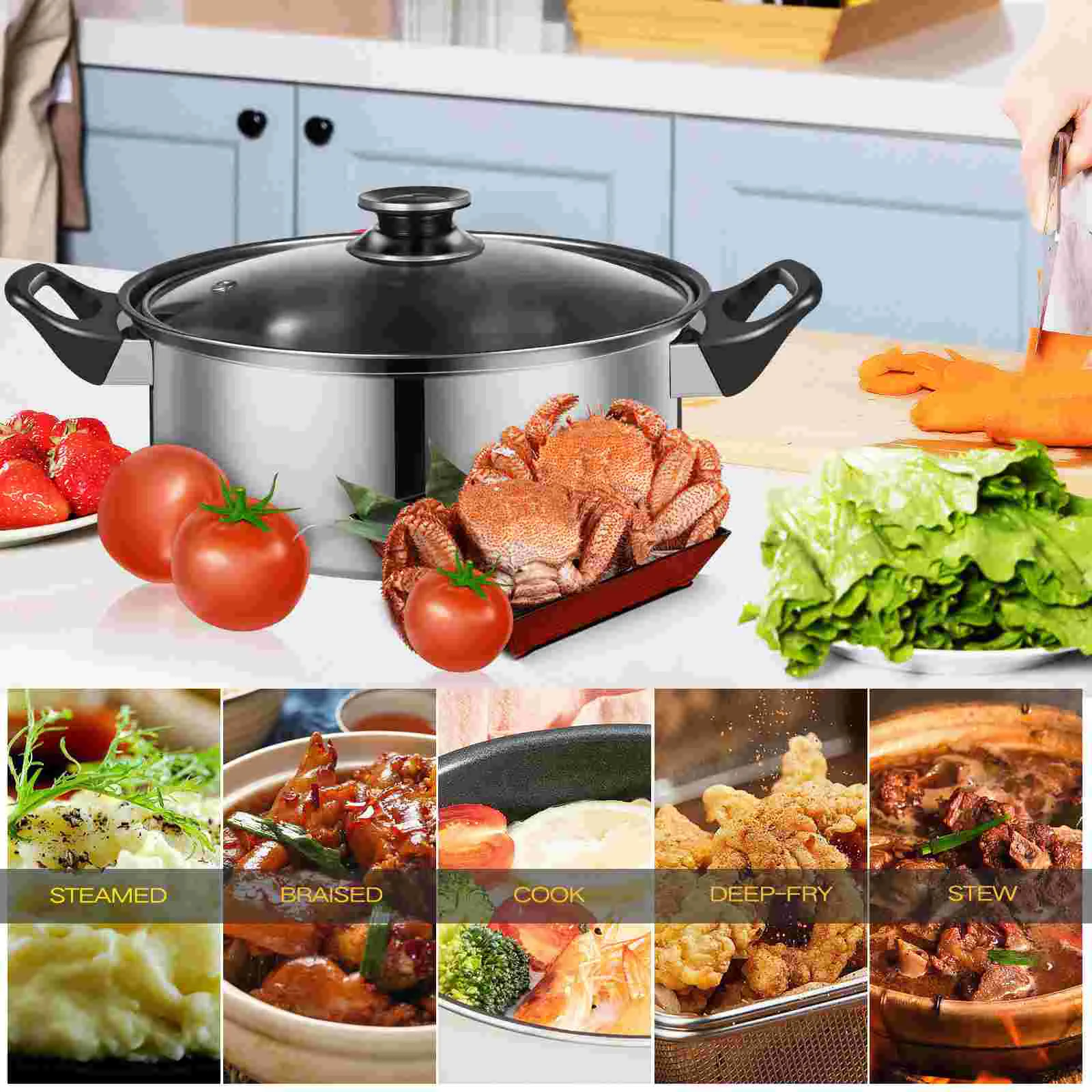 12 Pcs Stainless Steel Pot 12-piece Set Black Handle Milk Soup Frying Pan (black Non-stick) Pots Cookware Saucepan Griddle