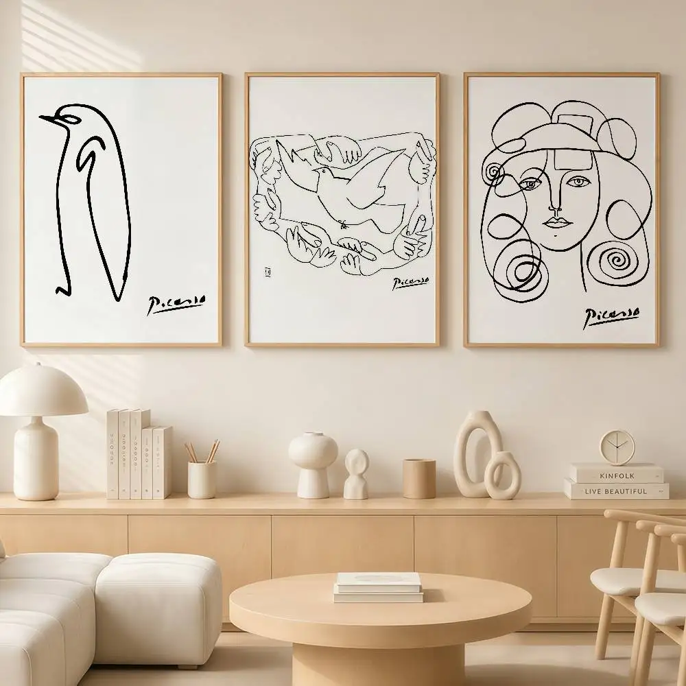 Pablo Picasso Dove of Peace Dachshund Dog Line Art Posters Wall Art Retro Painting Home Room Cafe Club Dorm Wall Decor