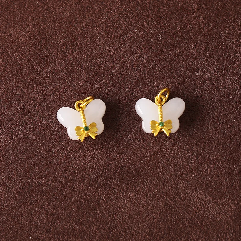 

2 шт., подвеска для ювелирных изделий из белого нефрита и бабочки-позолоченный изысканный кулон для изготовления ювелирных изделий в китайском стиле