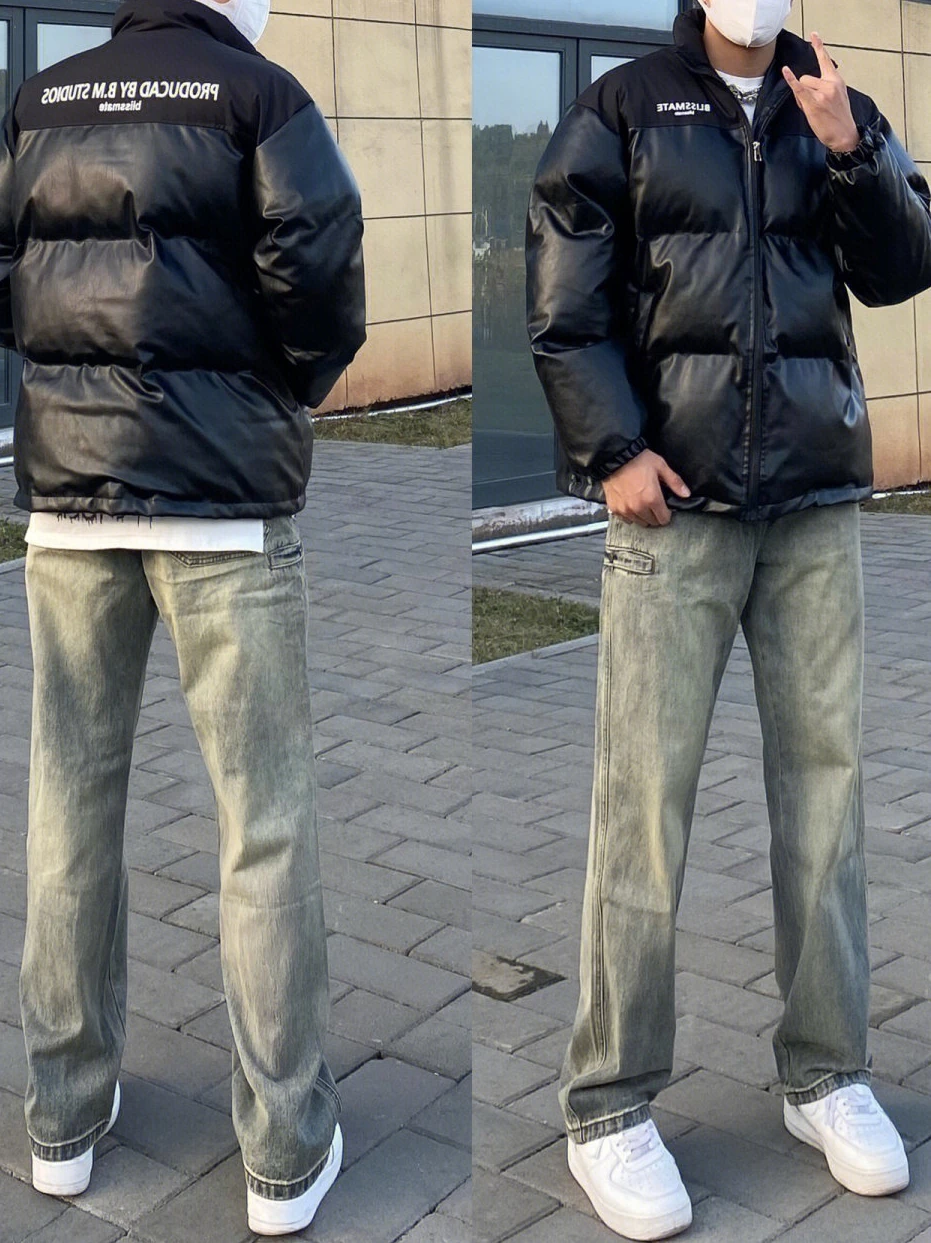 

Мужские джинсы American High Street Yellow Mud: винтажные, прямые, повседневные, весенне-осенние, модные, длинные брюки