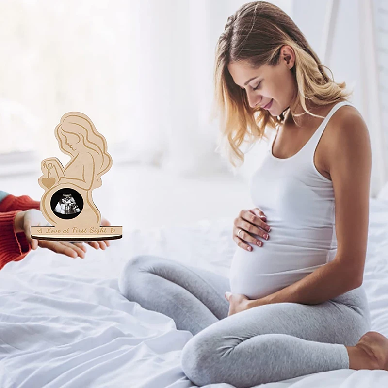 Wooden Baby Ultrasound Photo Frame Sonogram Picture Frame Pregnancy Gift Baby Announcement Keepsake For Couples New Moms Dady