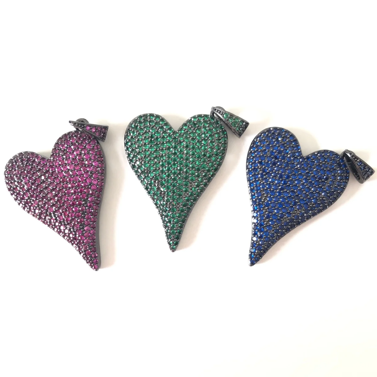5 piezas de dijes de corazón con circonitas fucsia, verdes y azules, para mujer, accesorios para hacer pulseras, collares y brazaletes.