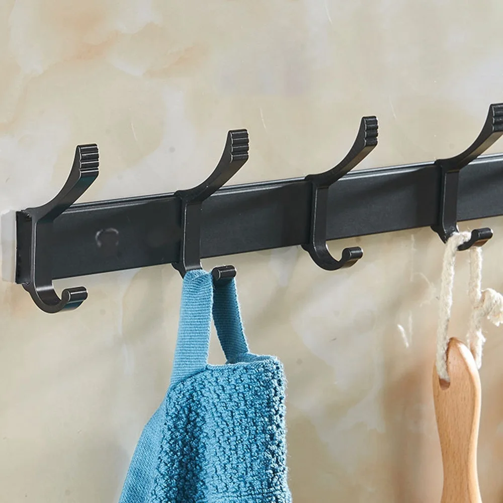 Coat Hooks, Wall Mounted Coat Rack Aluminum Alloy Towel Rope Hook Moveable Dual-Hooks for Kitchen, Bathroom(5 Hooks)