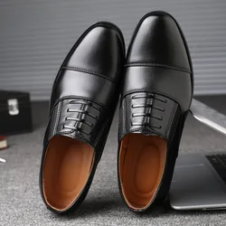 Men Classic Dress Shoes Formal Oxfords Business Office Wedding Shoes Wear Elegant Casual Leather Zapatos Brock Men Flat Shoes