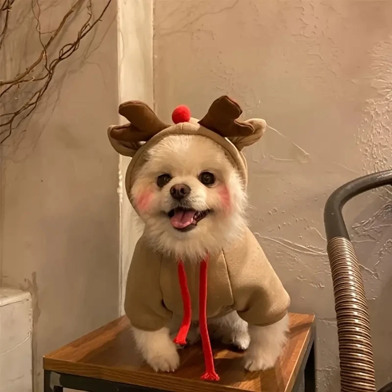 Sudadera de Navidad para Perro con Reno - Sudadera con Capucha para Razas Pequeñas, Juguetes, Mini y Medianas - Calidez en Poliéster Tejido para