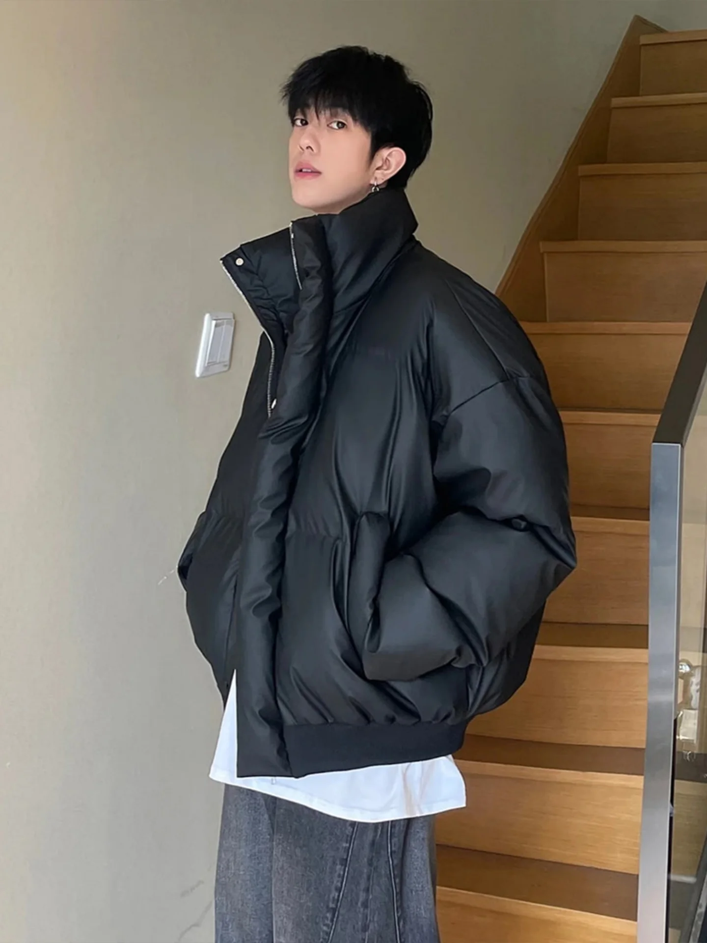 

Мужская короткая куртка из искусственной кожи, теплая, с воротником-стойкой, хлопковая, зимняя верхняя одежда, повседневная, модная, брендовая, для пар.