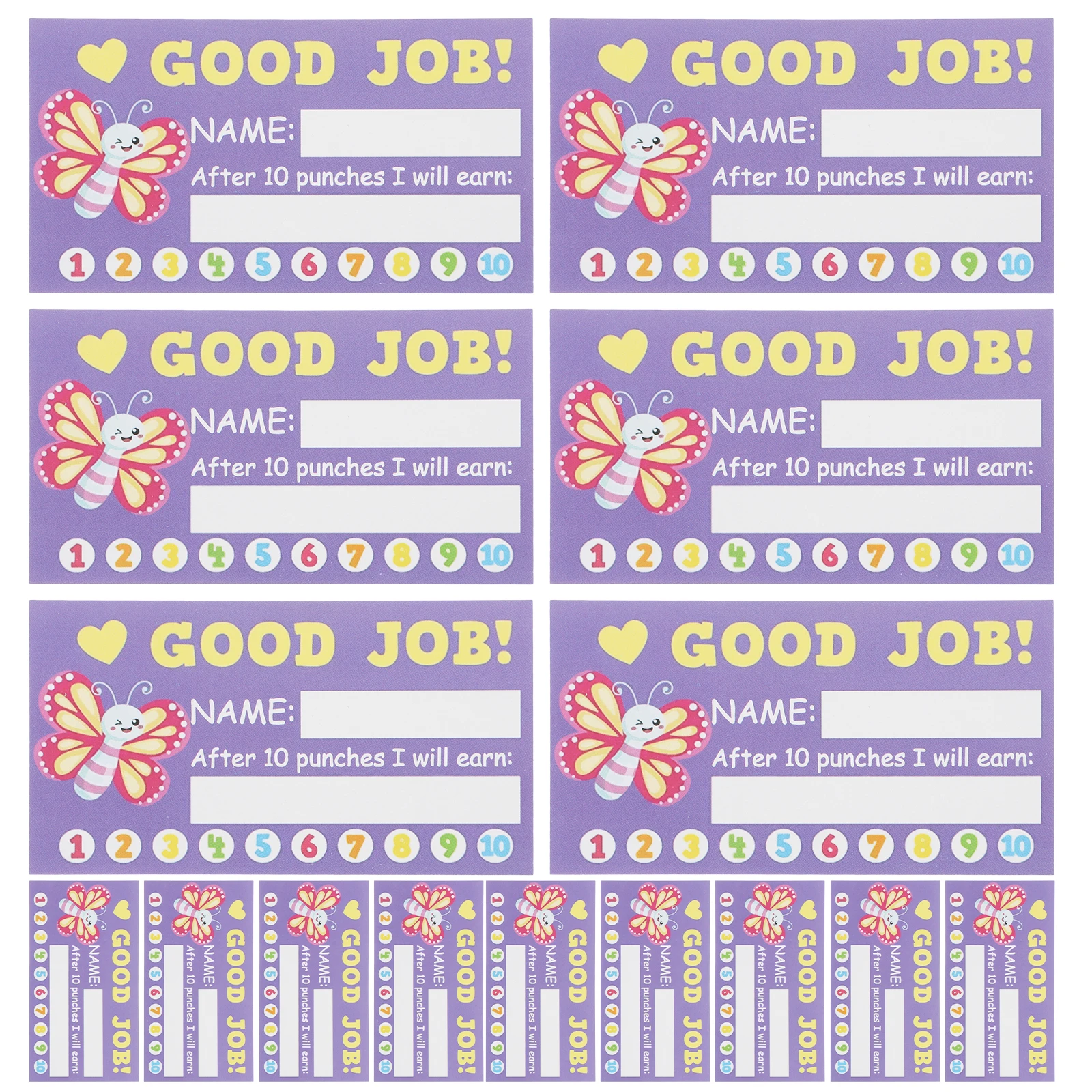 

50 Sheets Reward Cards Incentive Chart Classroom Behavior Punch Cards Cartoon Purple Cardstock Student Kids Tracking
