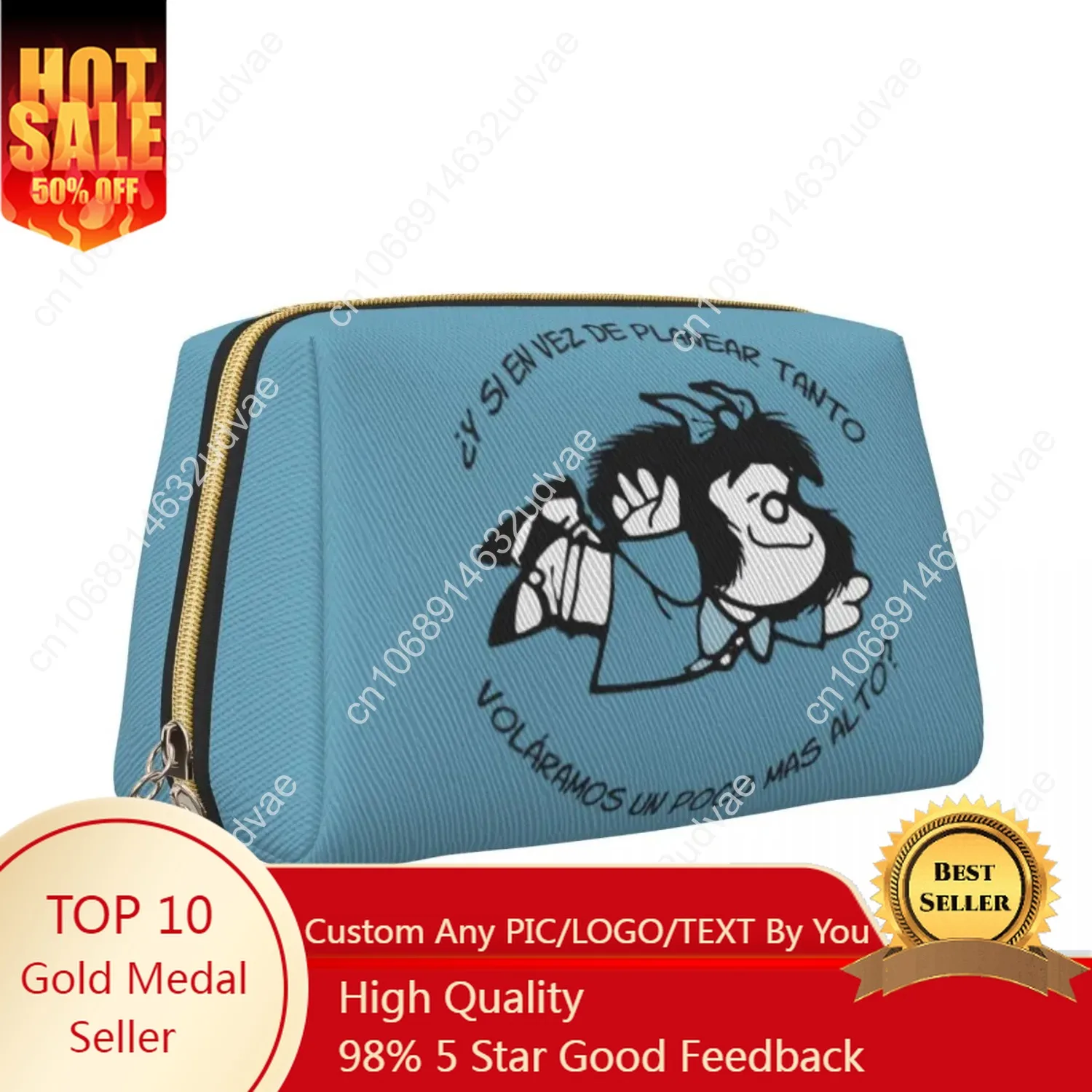 

Mafalda Feminista Frases Humor Leather Makeup Bag Trendy Large Capacity Cosmetic Bags Woman Zipper Beauty Toiletry