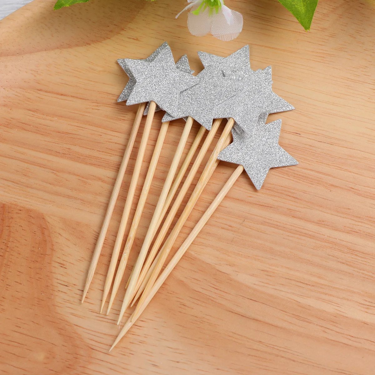 

50 Pcs Cake Toppers Glitter Star Pentagram Cupcake Decorations Gold Silver Sticks Birthday Party Wedding Reusable Premium