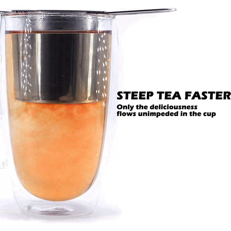 Foldable Tea Strainer Loose Tea Brewer, Ultra-Fine Mesh Loose Tea Device Foldable Handle Design With Lid 2PCS