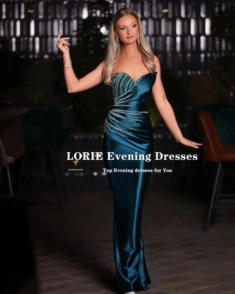 LORIE Mermaid Satin Saudi Arabia Prom Dresses 2022 Sweetheart Strapless Beaded Prom Gowns Formal Party Dresses Vestidos De Gala