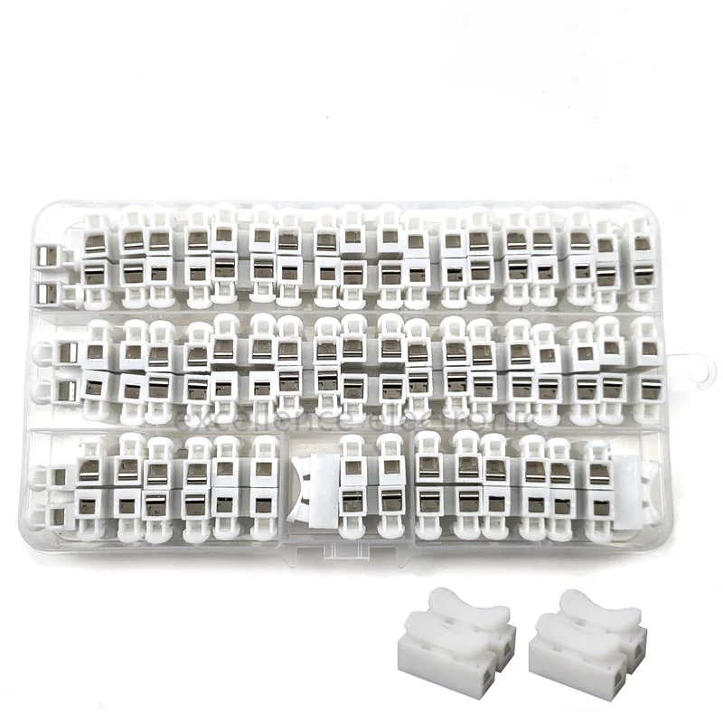 55PCS CH-2 Spring Wire Quick Connector 2p Electrical Crimp Terminals Block Splice Cable Clamp Easy Fit Led Strip