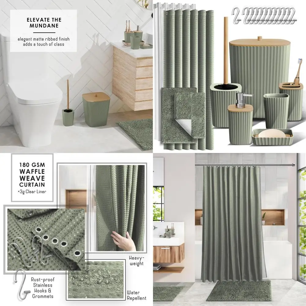 

Sage Green 22-Piece Bathroom Accessory Set with Shower Curtain and Mats