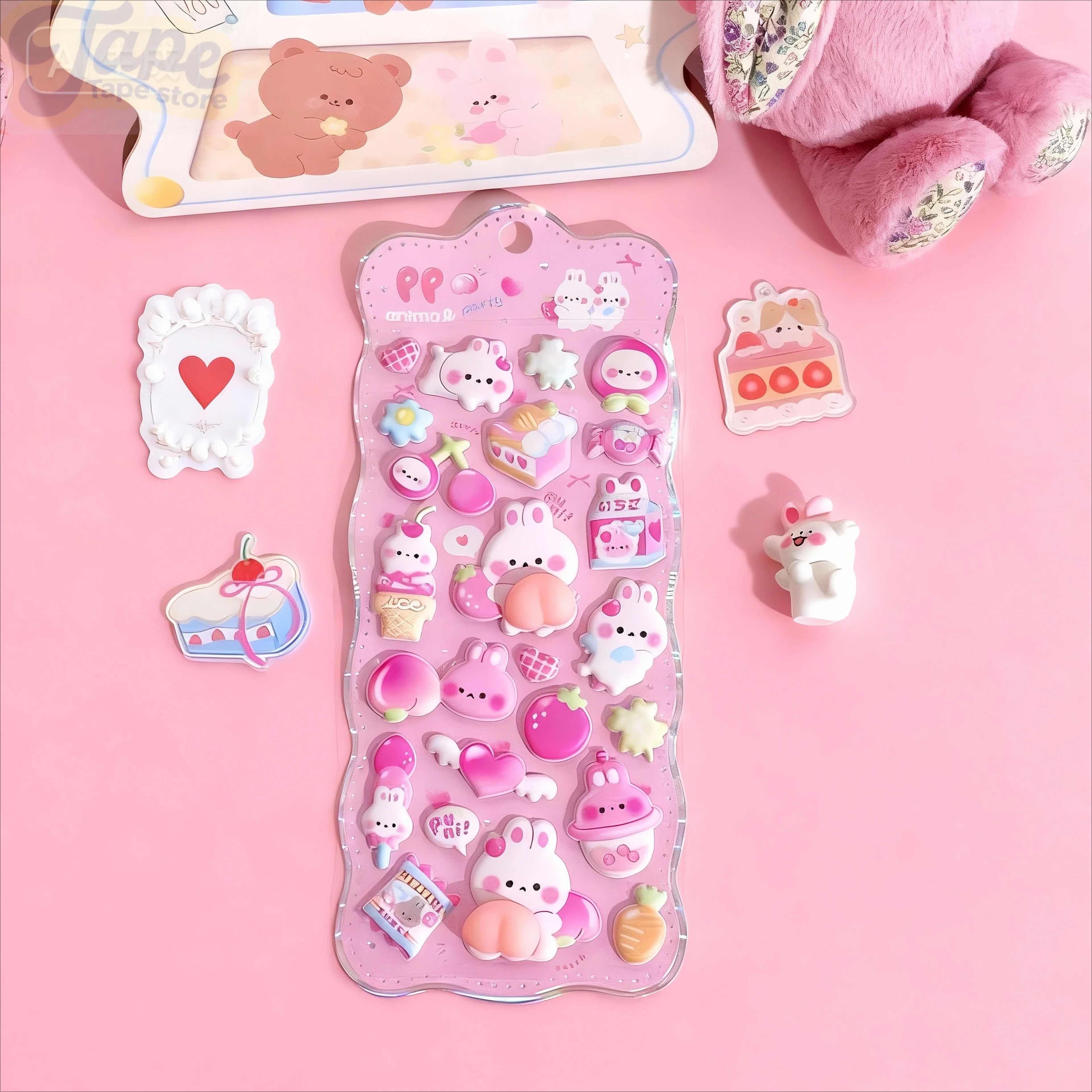 3D süße Hase Pfirsich Aufkleber Kawaii Tiere Aufkleber – Squishy Fidget DIY Aufkleber für Handyhülle Scrapbook, lustiges Stressabbau-Geschenk – Detail 9