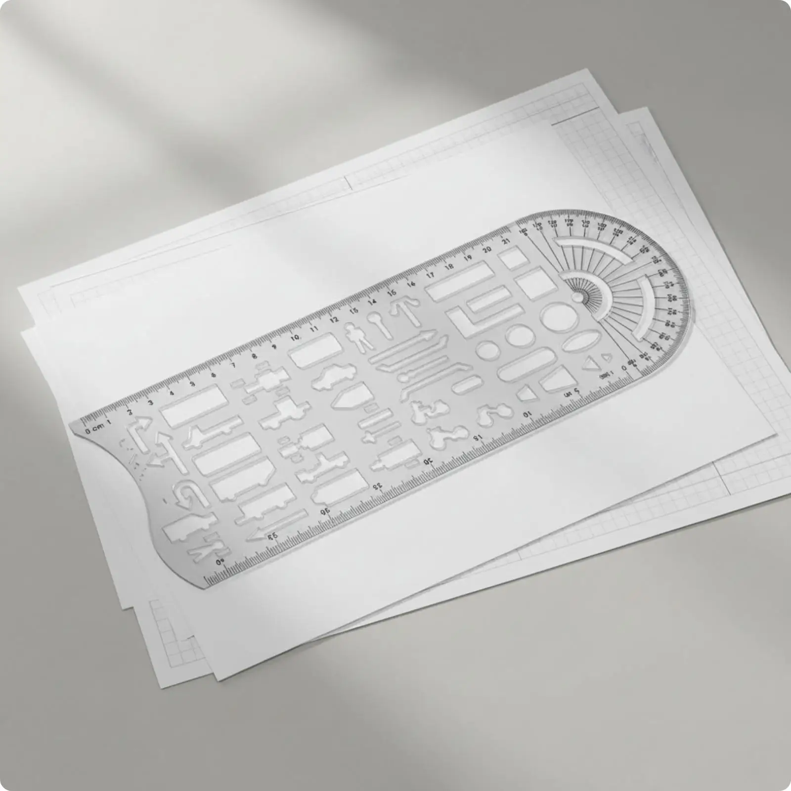 White Plastic Traffic Scene Stencil Ruler with Angle Guide for Accident Diagram Sketching and Office Use