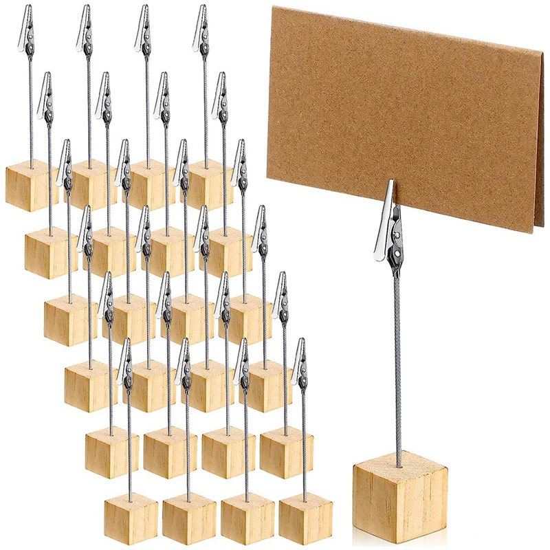 24 Pcs Rustic Wooden Table Number Holders With Memo Clips And Kraft Cards Wood Picture Stands