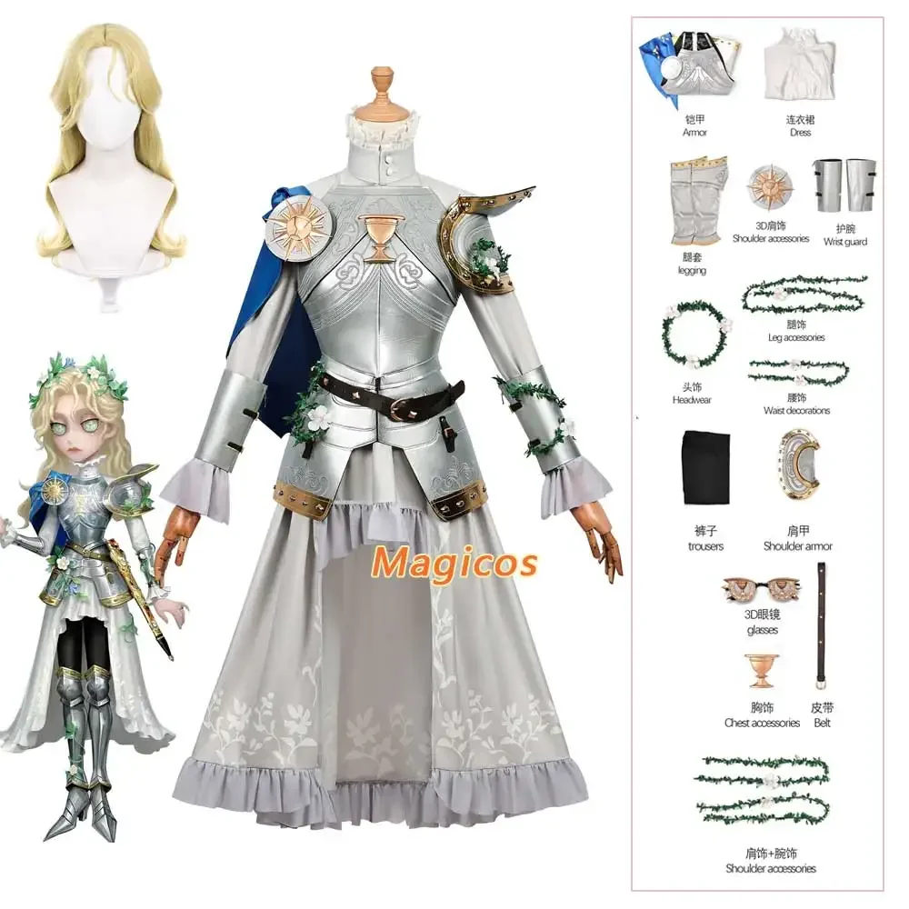 

Game Identity V Psychologist/Ada Mesmer Cosplay Costume Wig Silver Knight Dress Uniforms Suit Woman Halloween Party Outfits