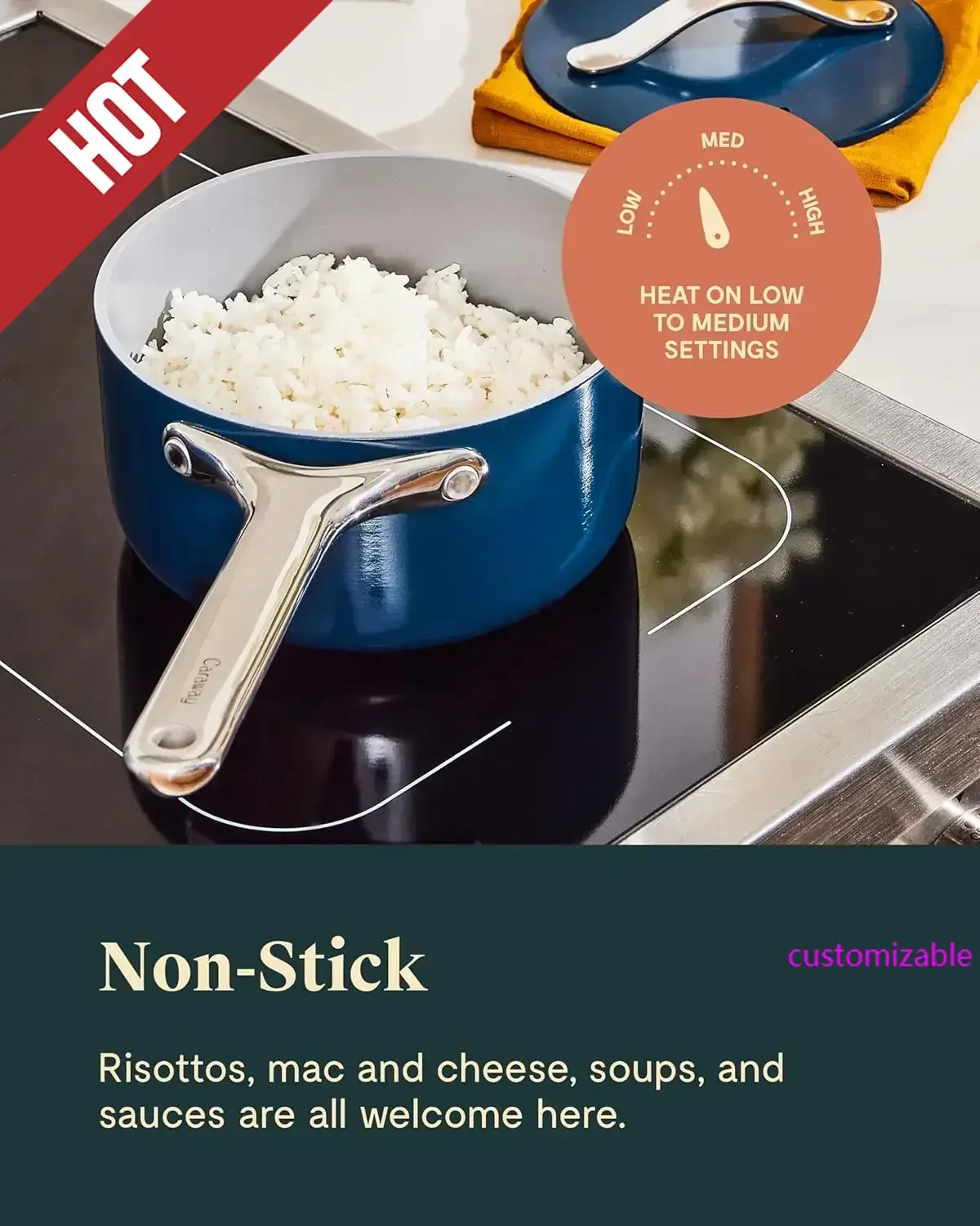 

Nonstick Ceramic Sauce Pan With Lid (3 Qt) - Non Toxic,PTFE & PFOA Free - Oven Safe & Compatible With All Stovetops,Navy,customi
