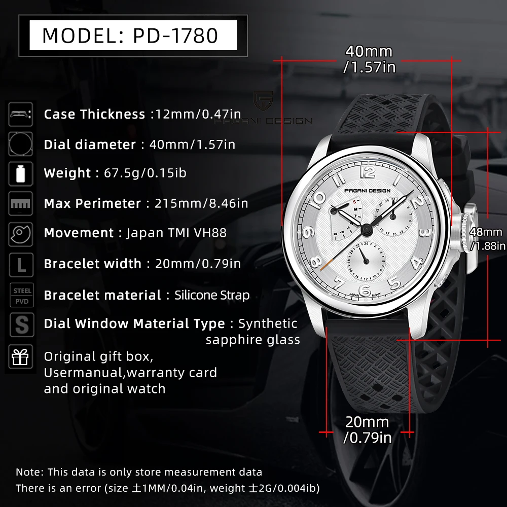 Pagani Design Man Watch 40mm Japan TMI VH88 Movt Sapphire Crystal Calendar 24 Hours 100M Waterproof Quartz Wristwatch reloj