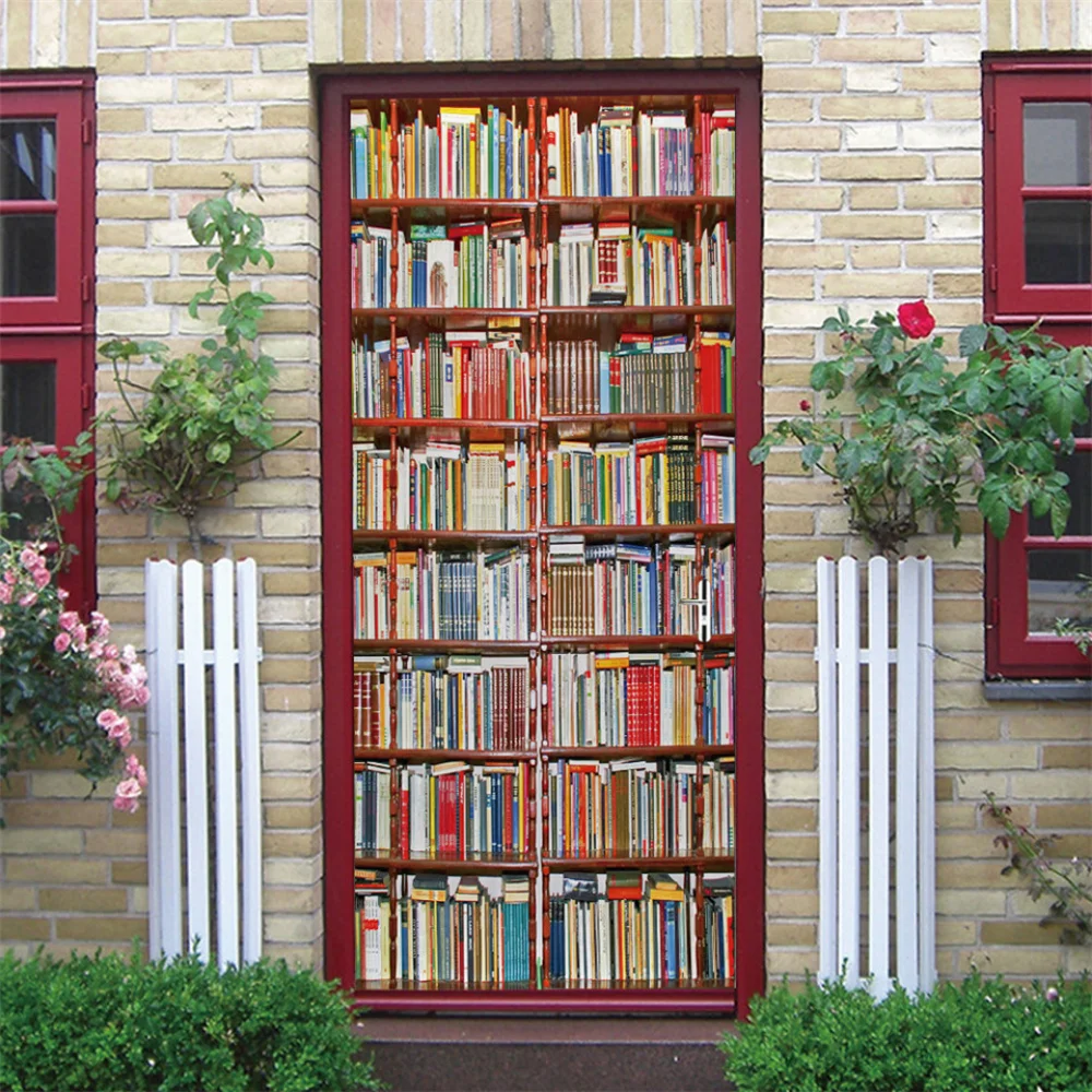 Biblioteka 3D drzwi naklejki tapeta winylowa samoprzylepne DIY na regał sypialnia dekoracja gabinetu wystrój domu naklejka malowidła