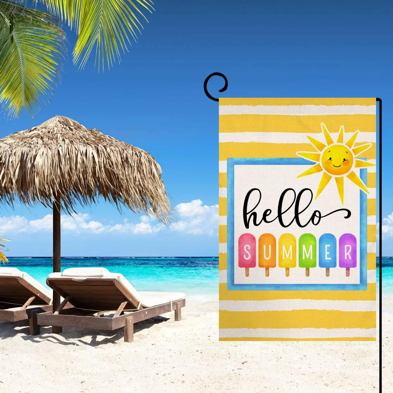 Hello Summer Beach Garden Flag 12x18 Vertical Double Sided Colorful Popsicle Holiday Outside Decorations Burlap Yard Flag BW296