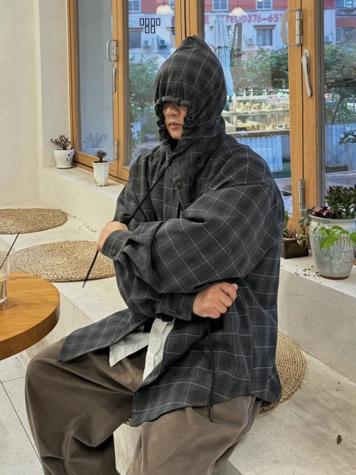 

Мужская свободная куртка-худи в клетку, весна 2025, повседневная, в американском ретро-стиле, для пар, с глубоким узором, молодежная, модная, длинная