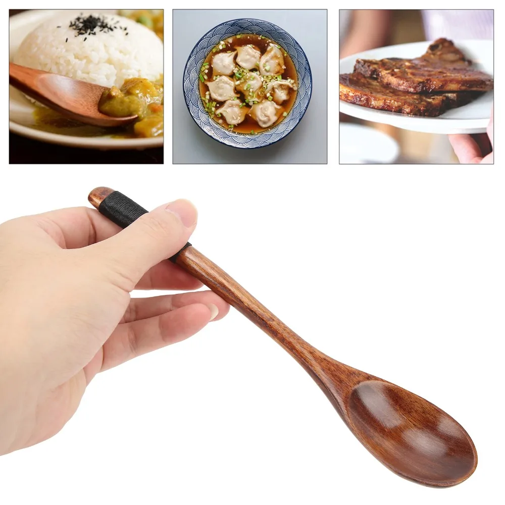 5pcs Cooking Spoons Wood Wooden Soup Spoons Smooth Finish Semicircle Wooden Spoon Set Lacquer Wooden Utensils Everyday Dining
