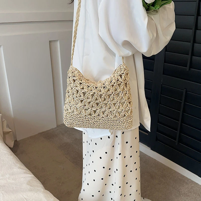 Kleine, frische Umhängetasche, Damentasche, Strohgewebte Umhängetasche, Nische und vielseitige gewebte Tasche, einfache und modische Handtasche – Detail 11