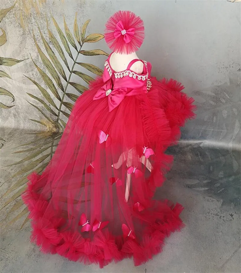 

Baby Girls Dress With Detachable Train Beaded Tulle Princess Pageant Dress Toddlers Birthday Ball Gown for Wedding Flower Girl