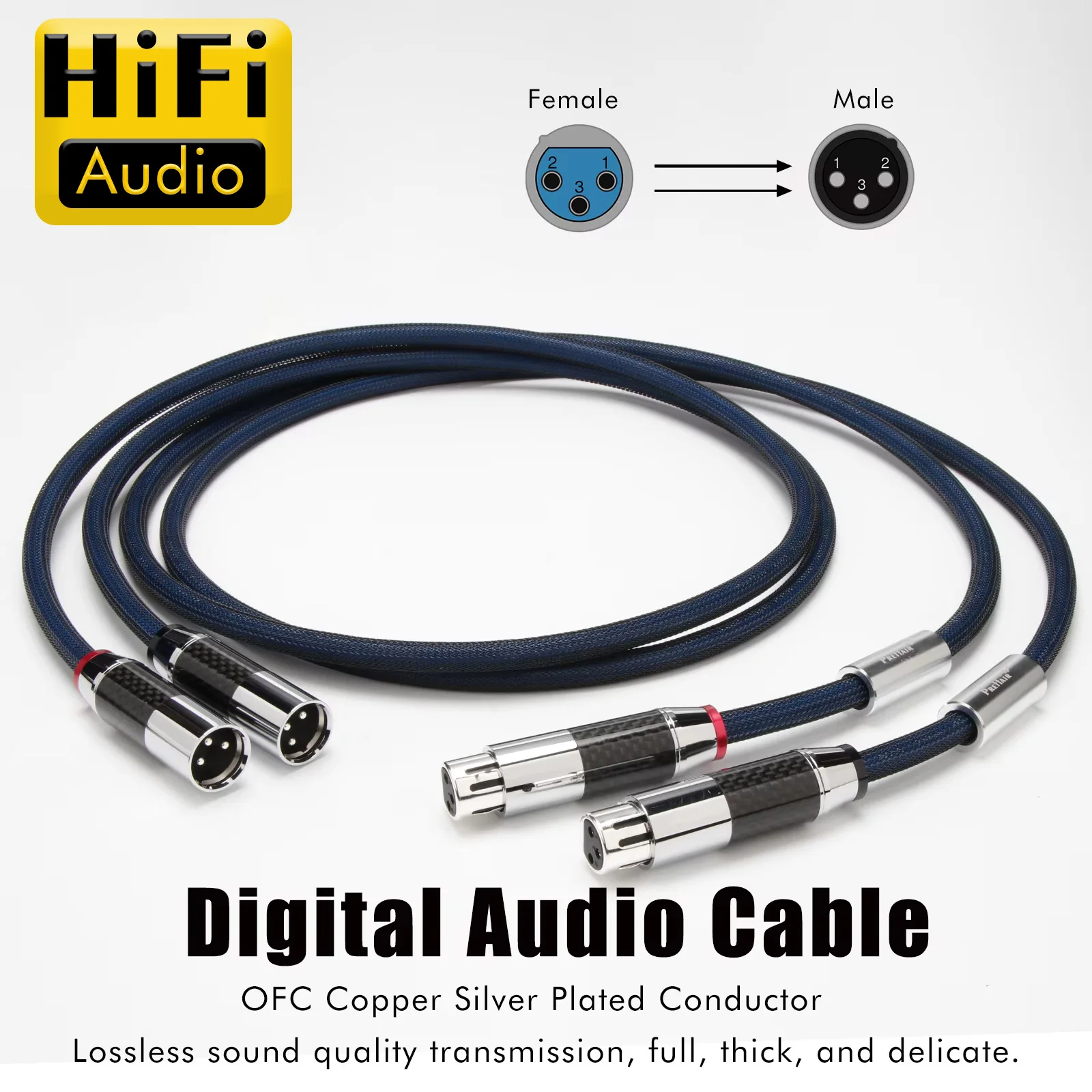 Preffair XLR to RCA Cable High quality Copper Mixed Silver Plated Amplifier Line with Carbon Fiber XLR/RCA Male/Female Connector