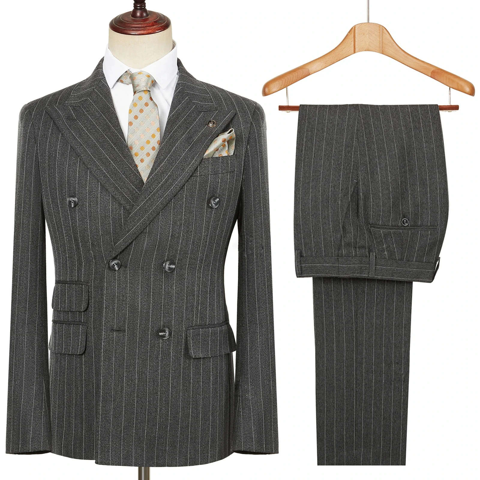 

Новые мужские костюмы в полоску, двубортный, с умной полоской, облегающий комплект из 2 предметов, пиджак, брюки, офисный повседневный свадебный костюм