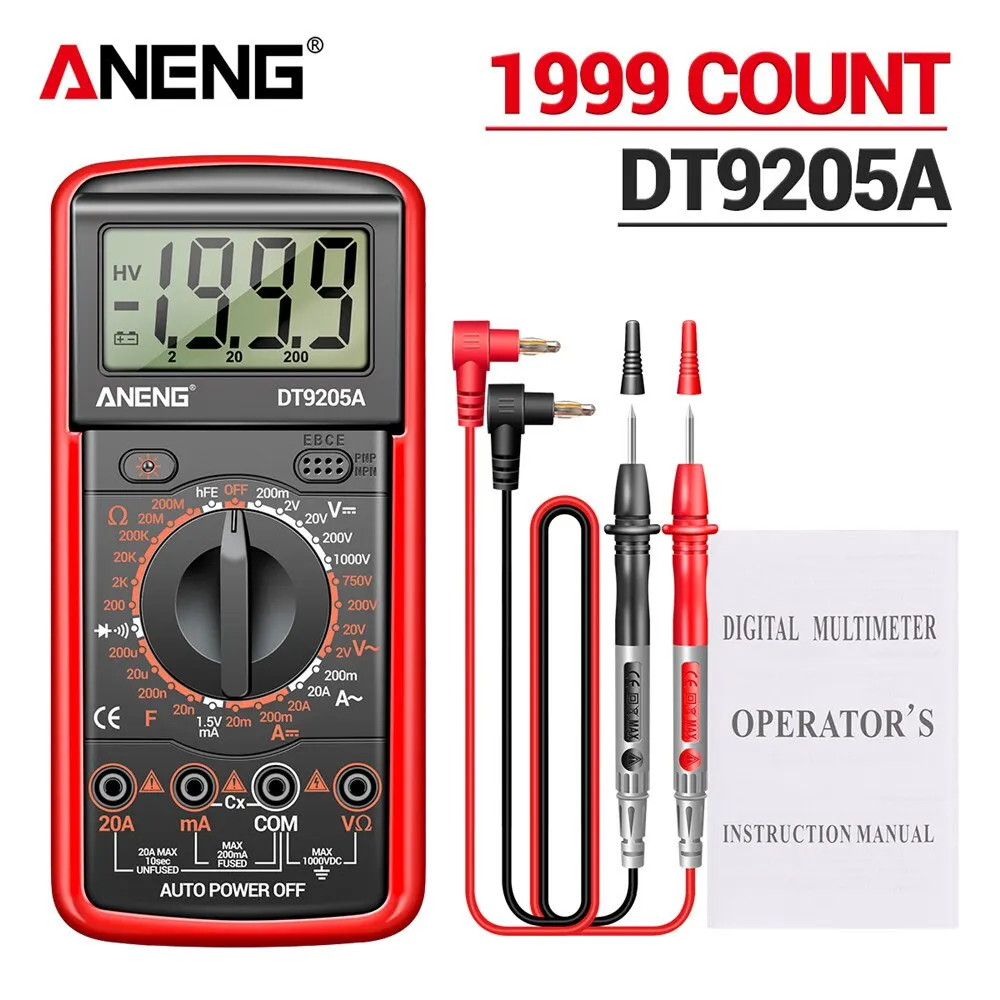 ANENG DT9205A-12 1999 Counts Digital Multimeter AC/DC Voltage Current Tester Electrical Test Meter Profesional Analog Multimetro