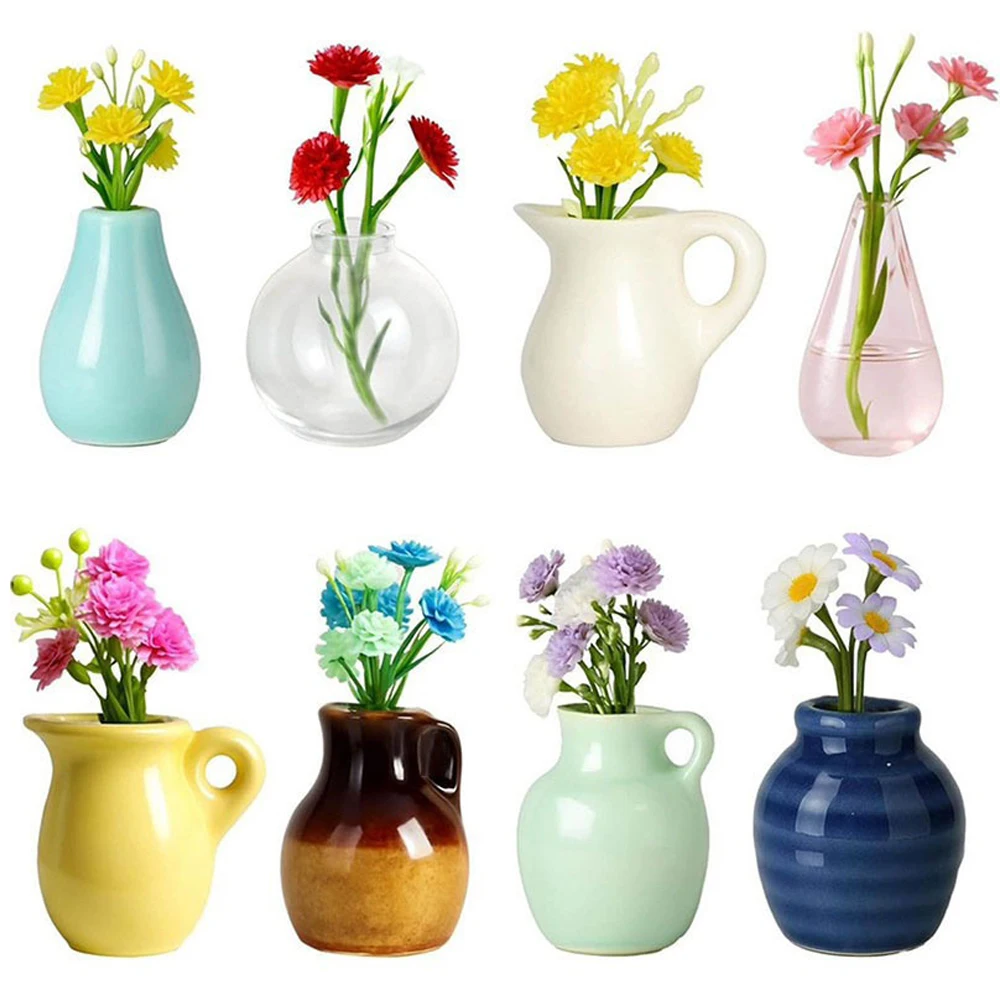 8PCS Cute Mini Ceramic Vase Magnets for Fridge Funny Small Plant Magnets  Tiny 3D Plant Vase for Refrigerator Decoration