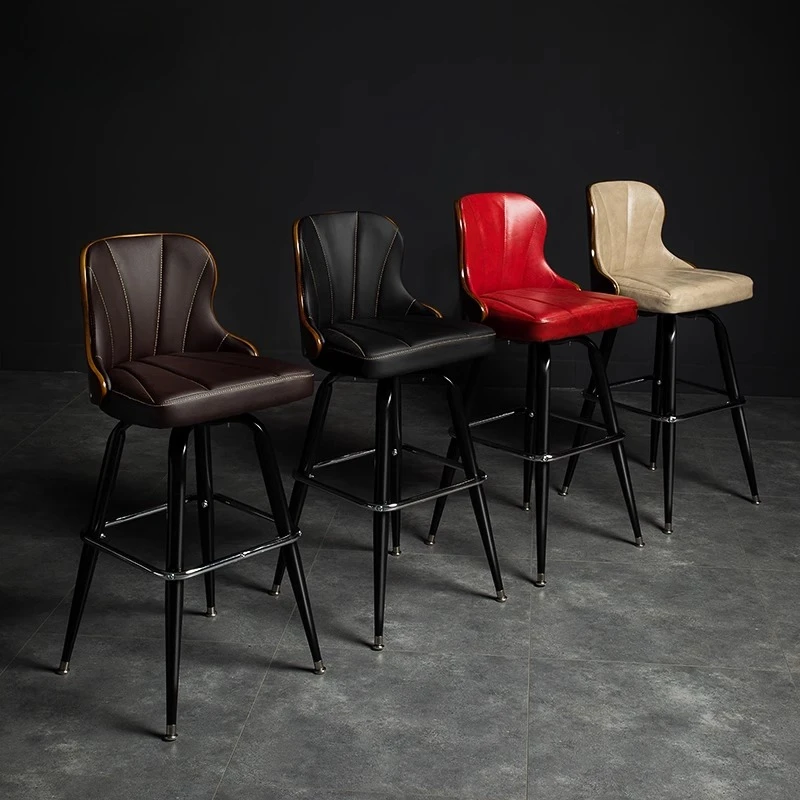 

Counter Top Bar Chair Modern Wheels Nordic Leather Barrel Bar Chair Folding Computer Taburetes Para Barra Hotel Furniture