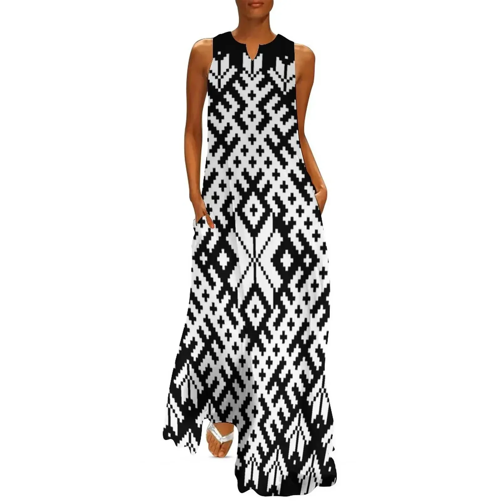 

White Latvian Lielvarde Belt motif Long Dress clothes for woman Bride dresses Woman clothing Dress