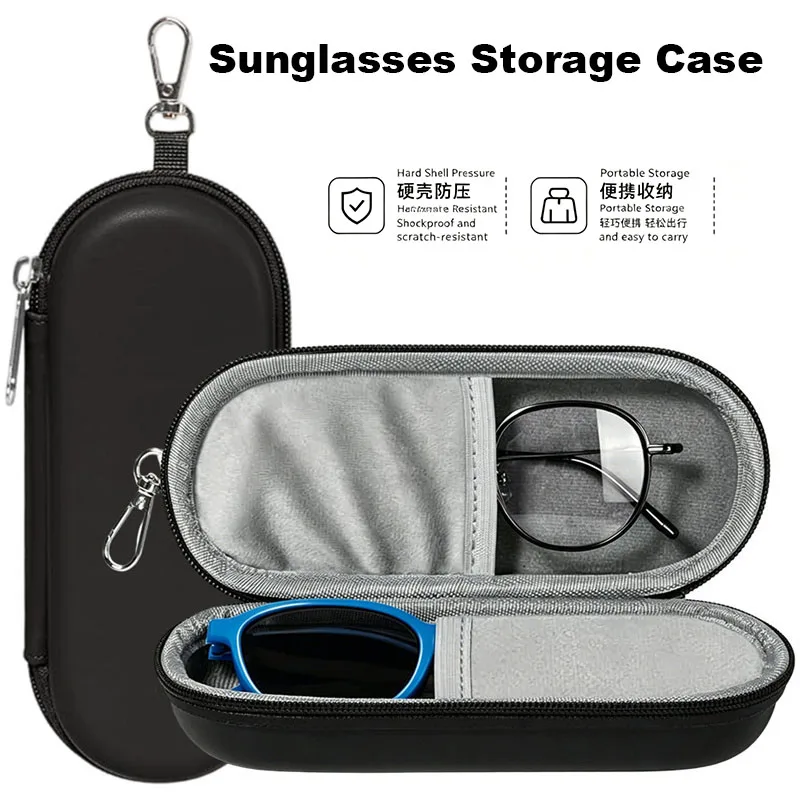 Double Slot Sunglasses Storage Case EVA Hard Shell PU Outer Anti‑Pressure Anti‑Scratch Eyeglasses Organizer with Metal Clip