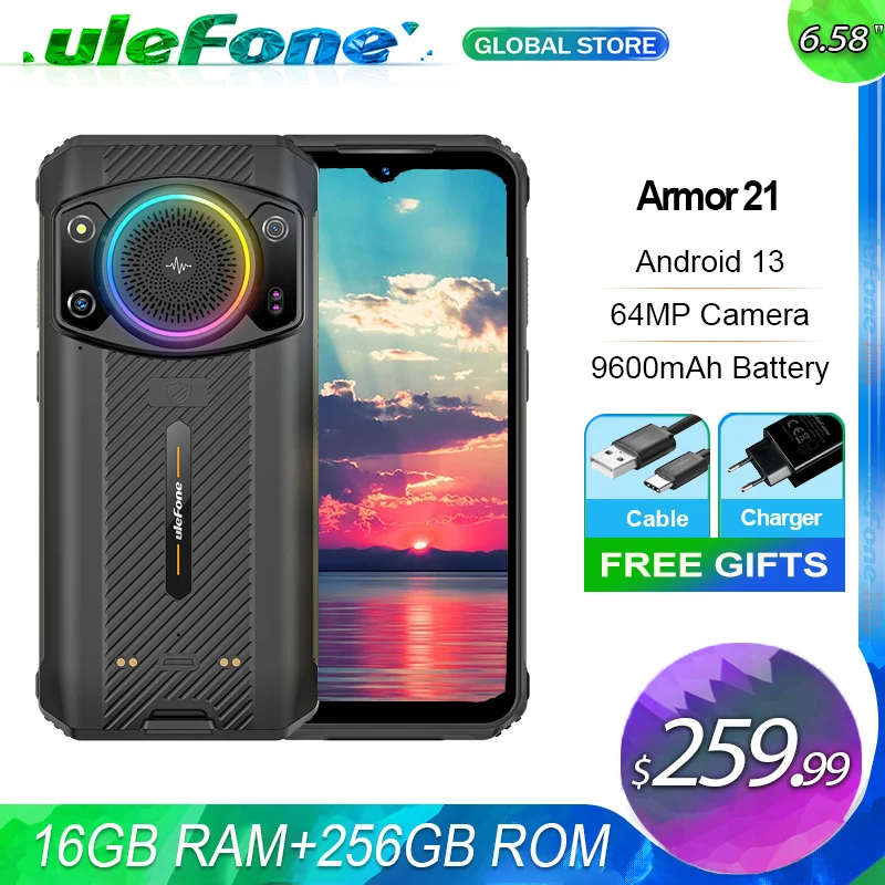 Ulefone Armor 21 16 ГБ ОЗУ 256 ГБ ПЗУ, Android 13 Helio G99,камера 64 МП, камера ночного видения 24 МП, 9600 мАч. 6,58 